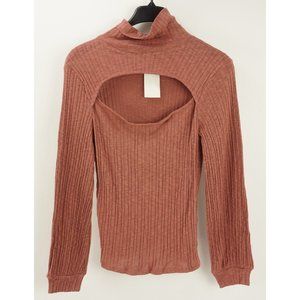 New Bloomfield Women's Sz M Rust Rib Knit Cotton Blend Cutout Turtleneck Sweater